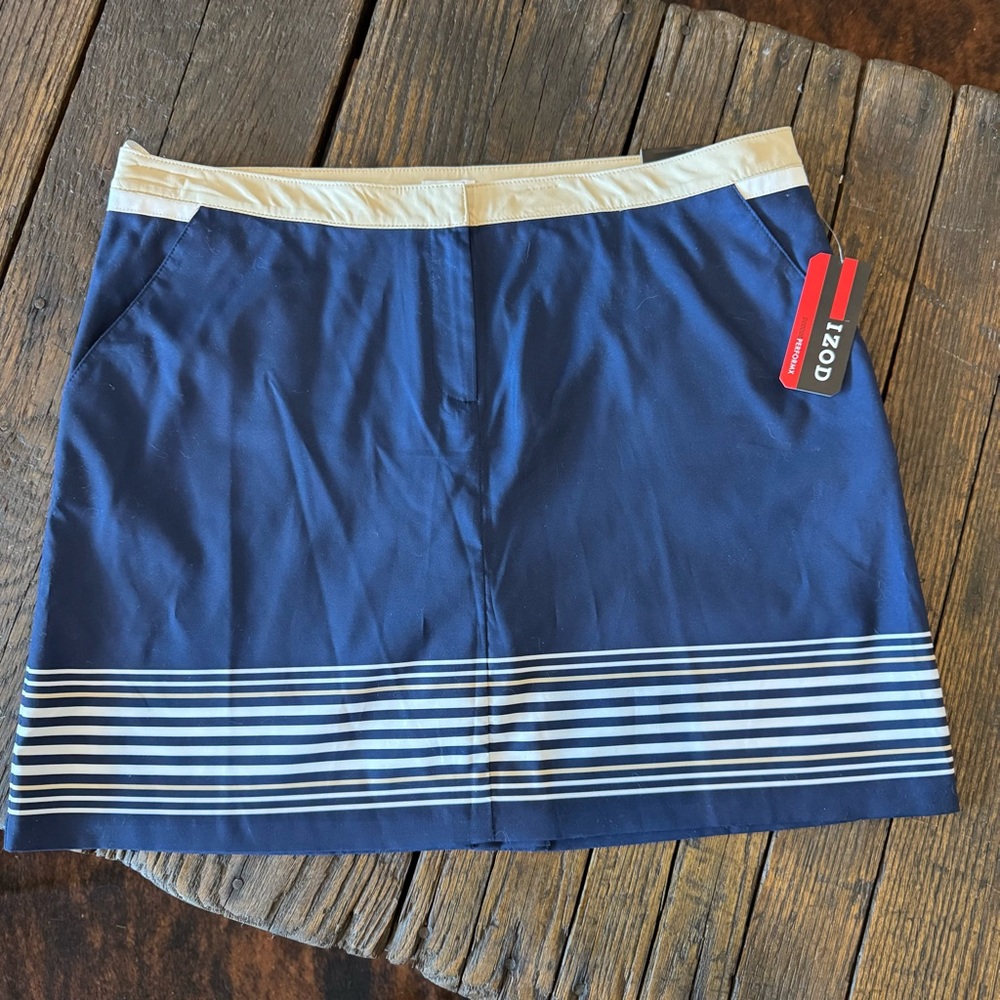 IZOD PERFORMX NWT Navy Blue and Cream Striped Golf Skort, Skirt w/ Shorts 14 - Picture 10 of 11